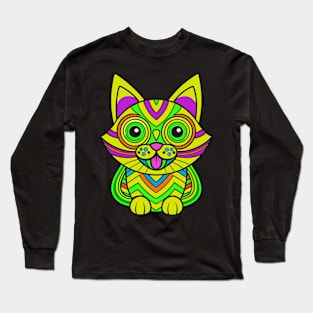 Trippy Cat Psychedelic Vibrant Long Sleeve T-Shirt